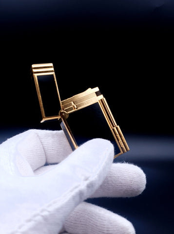 Rare 18K 750 Gold Black S. T. Dupont Ligne Gatsby Chinese Lacquer Lighter 90's Ping Sound