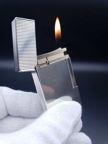 Rare Vertical Lines Silver S. T. Dupont Ligne 2 Lighter