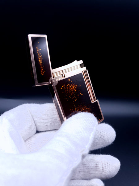 Rare Gold Dust S. T. Dupont Ligne 2 Brown Chinese Lacquer Lighter