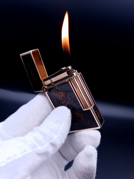 Rare Gold Dust S. T. Dupont Ligne 2 Brown Chinese Lacquer Lighter