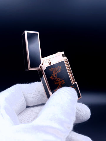 Very Rare Hard to Find S. T. Dupont Ligne 2 Brown Dragon Chinese Lacquer Lighter