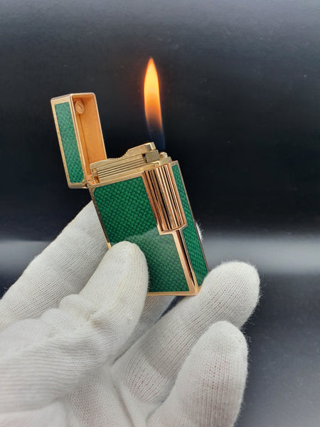 Very Rare Greeen Carbon Patern Gold Plated S. T. Dupont Ligne 1 Type BR Lighter