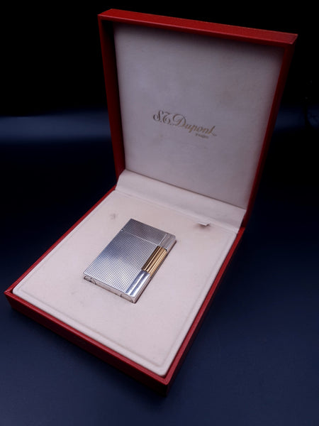 Rare Diamond Head Silver and Gold S. T. Dupont Ligne Gatsby Lighter Engraved