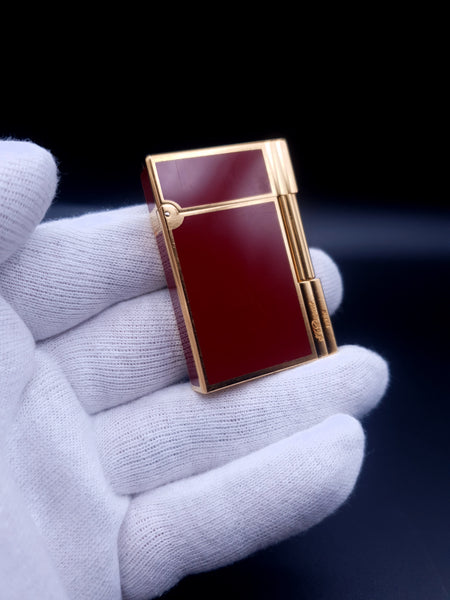 Rare 18K 750 Gold Red S. T. Dupont Ligne Gatsby Chinese Lacquer Lighter 90's