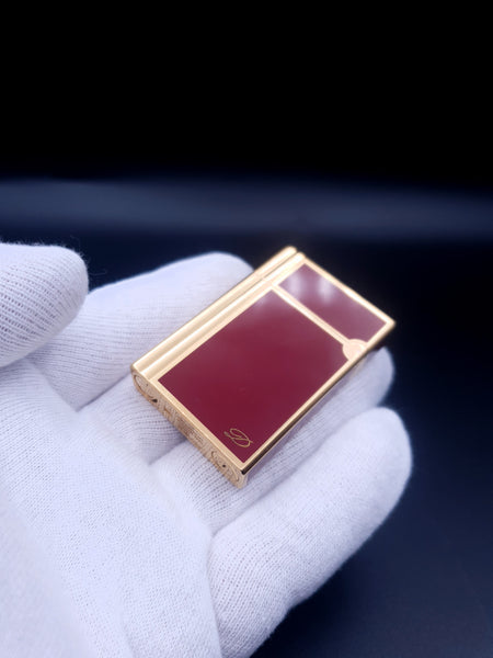 Rare 18K 750 Gold Red S. T. Dupont Ligne Gatsby Chinese Lacquer Lighter 90's