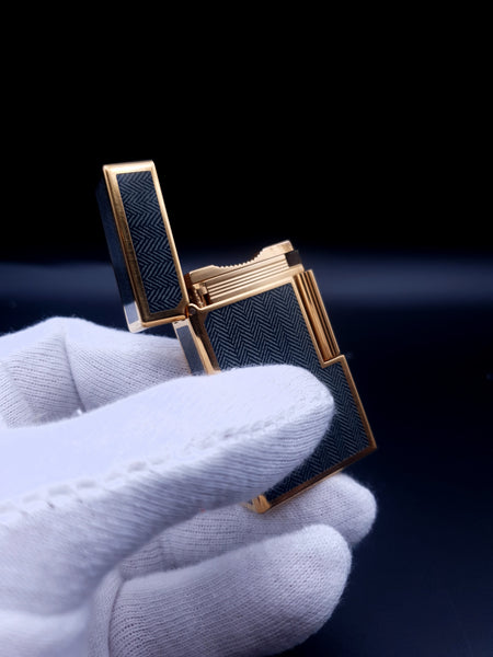 Very Rare Grey / Blue Chinese Lacquer S. T. Dupont Ligne 1 Gold Plated Lighter