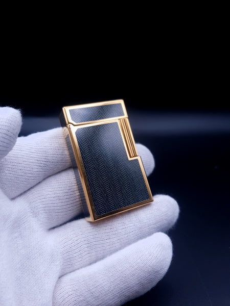 Very Rare Grey / Blue Chinese Lacquer S. T. Dupont Ligne 1 Gold Plated Lighter