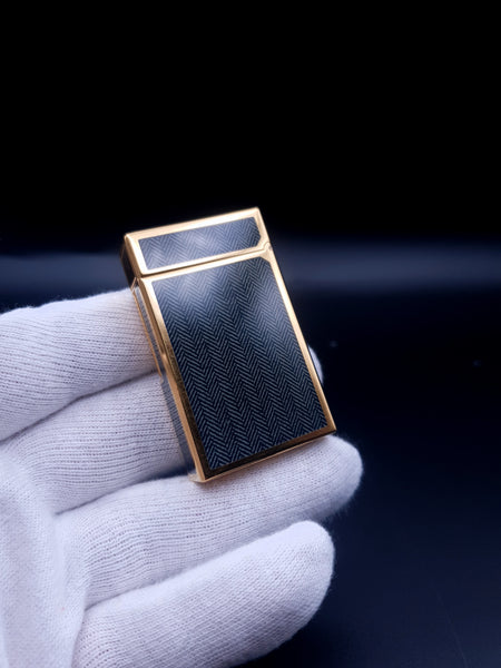 Very Rare Grey / Blue Chinese Lacquer S. T. Dupont Ligne 1 Gold Plated Lighter