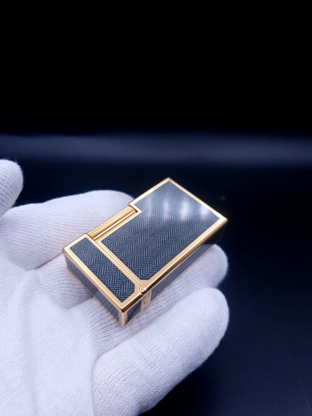 Very Rare Grey / Blue Chinese Lacquer S. T. Dupont Ligne 1 Gold Plated Lighter