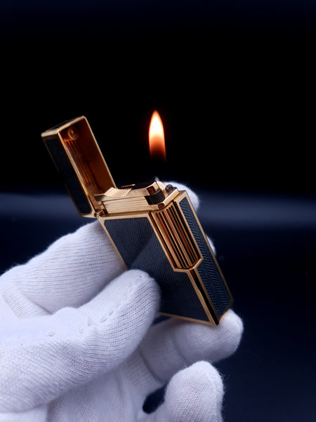 Very Rare Grey / Blue Chinese Lacquer S. T. Dupont Ligne 1 Gold Plated Lighter