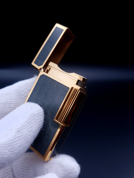 Very Rare Grey / Blue Chinese Lacquer S. T. Dupont Ligne 1 Gold Plated Lighter