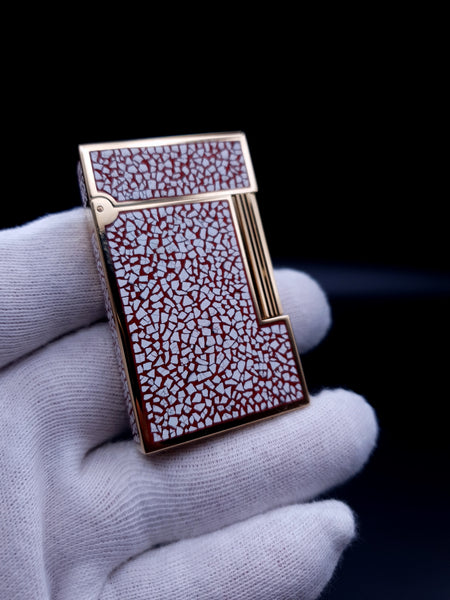 Rare 18K 750 Gold S. T. Dupont Line Ligne 2 Red Chinese Lacquer EggShell by Bologna Maki-e Lighter