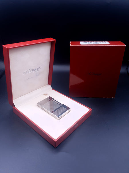 NEW with BOX and Papers Platinum S. T. Dupont Ligne 2 Lighter Diagonal Lines Pattern Loud Ping Sound