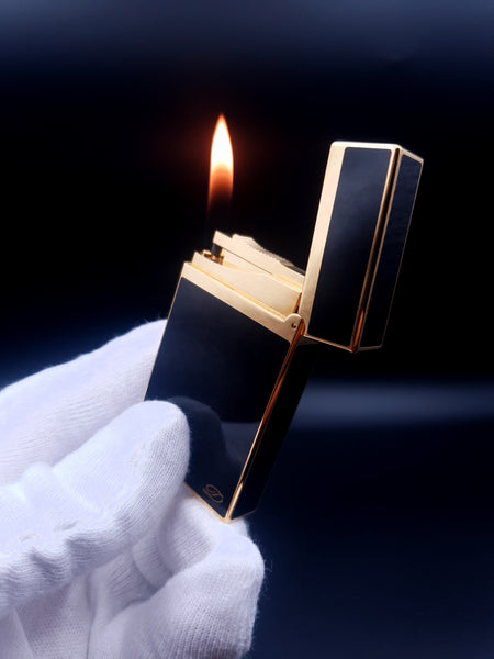 NEW with Box and Papers Gold S. T. Dupont Ligne 2 Black Chinese Lacquer Montparnasse Lighter 16884 Ping Sound