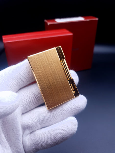 NEW with Box and Papers S. T. Dupont Lighter Ligne 2 Gatsby Gold Brushed Loud Ping Sound 18213
