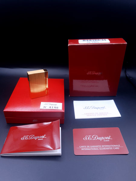 NEW with Box and Papers S. T. Dupont Lighter Ligne 2 Gatsby Gold Brushed Loud Ping Sound 18213