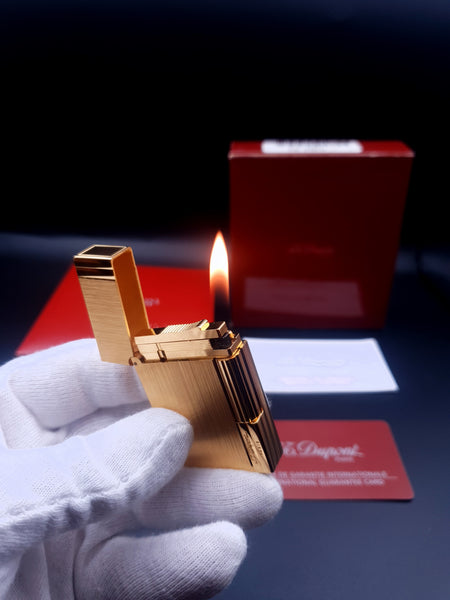 NEW with Box and Papers S. T. Dupont Lighter Ligne 2 Gatsby Gold Brushed Loud Ping Sound 18213