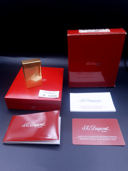 NEW with Box and Papers Diagonal Lines Gold S . T. Dupont Ligne 1 Type BR Lighter 14247