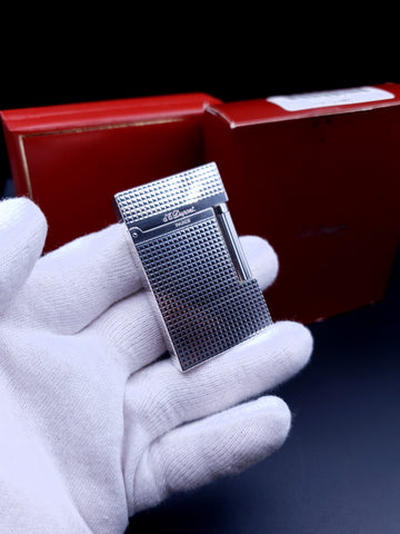 NEW with Box and Papers Silver S. T. Dupont Ligne 2 Lighter 16184 Diamond Head Montparnasse Loud Ping Sound