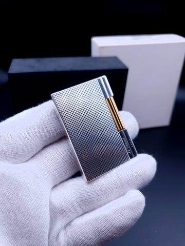 NEW with Box and Papers Silver Gold 2 Tone S. T. Dupont Ligne 2 Gatsby 18160 Lighter Loud Ping Sound