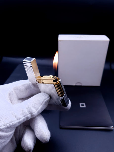 NEW with Box and Papers Silver Gold 2 Tone S. T. Dupont Ligne 2 Gatsby 18160 Lighter Loud Ping Sound