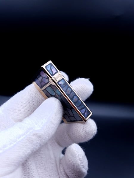 ST Dupont lighter Mother of Pearl Leaf Gatsby Line 2 small with Black Lacquer Ultra rare "Modele"