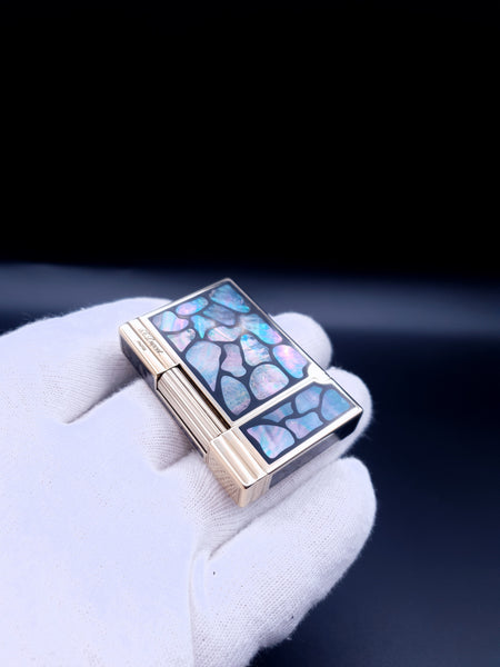 ST Dupont lighter Mother of Pearl Leaf Gatsby Line 2 small with Black Lacquer Ultra rare "Modele"