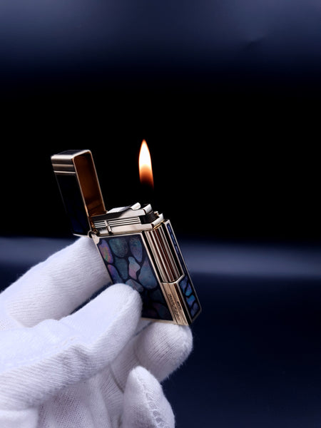 ST Dupont lighter Mother of Pearl Leaf Gatsby Line 2 small with Black Lacquer Ultra rare "Modele"