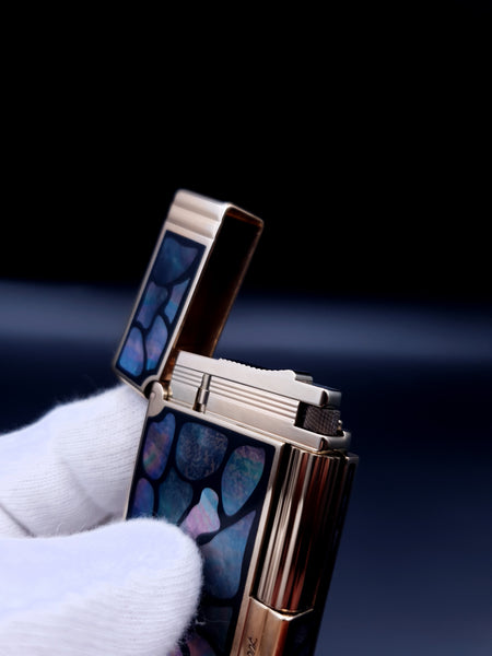 ST Dupont lighter Mother of Pearl Leaf Gatsby Line 2 small with Black Lacquer Ultra rare "Modele"