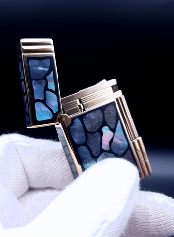 ST Dupont lighter Mother of Pearl Leaf Gatsby Line 2 small with Black Lacquer Ultra rare "Modele"