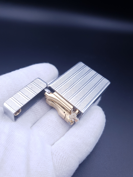Ultra Rare Aluminium and Gold S . T. Dupont Ligne 1 Petrol  Lighter 40's from Second World War